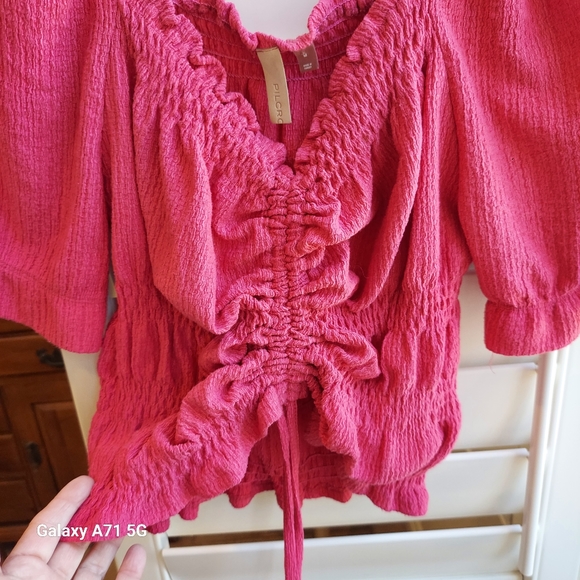 Pilcro Anthropologie Ruffle Puff Sleeve Pink Rose Sz M - Picture 11 of 16